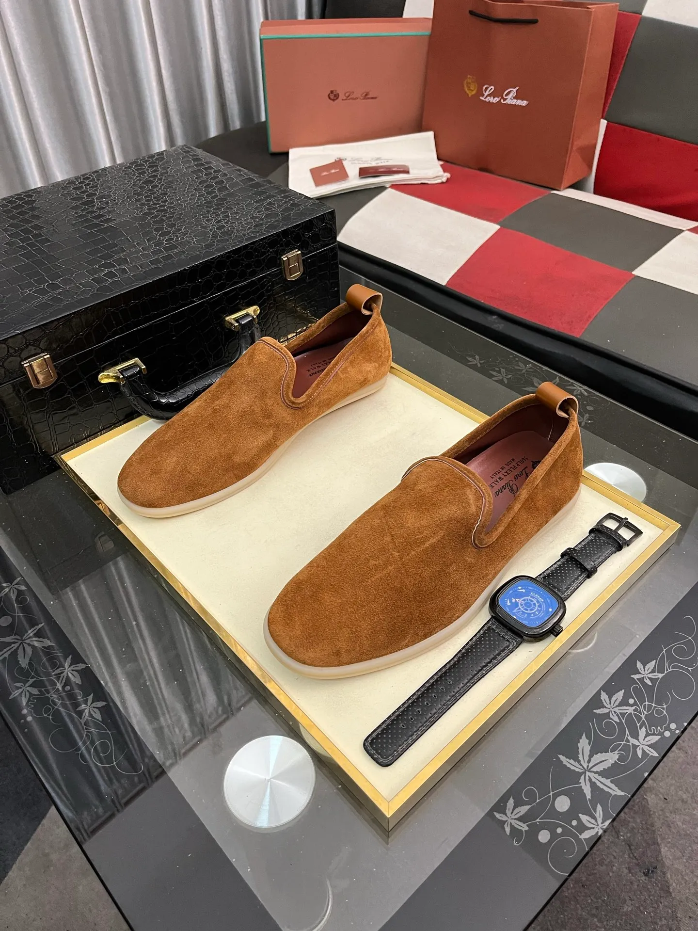 Men's men's shoes 💰420⌚️⌚️Loro*Piana pure original 2023 soft and comfortable LP deerskin flat casual star same style slip-on Loft men's shoes size 38-44